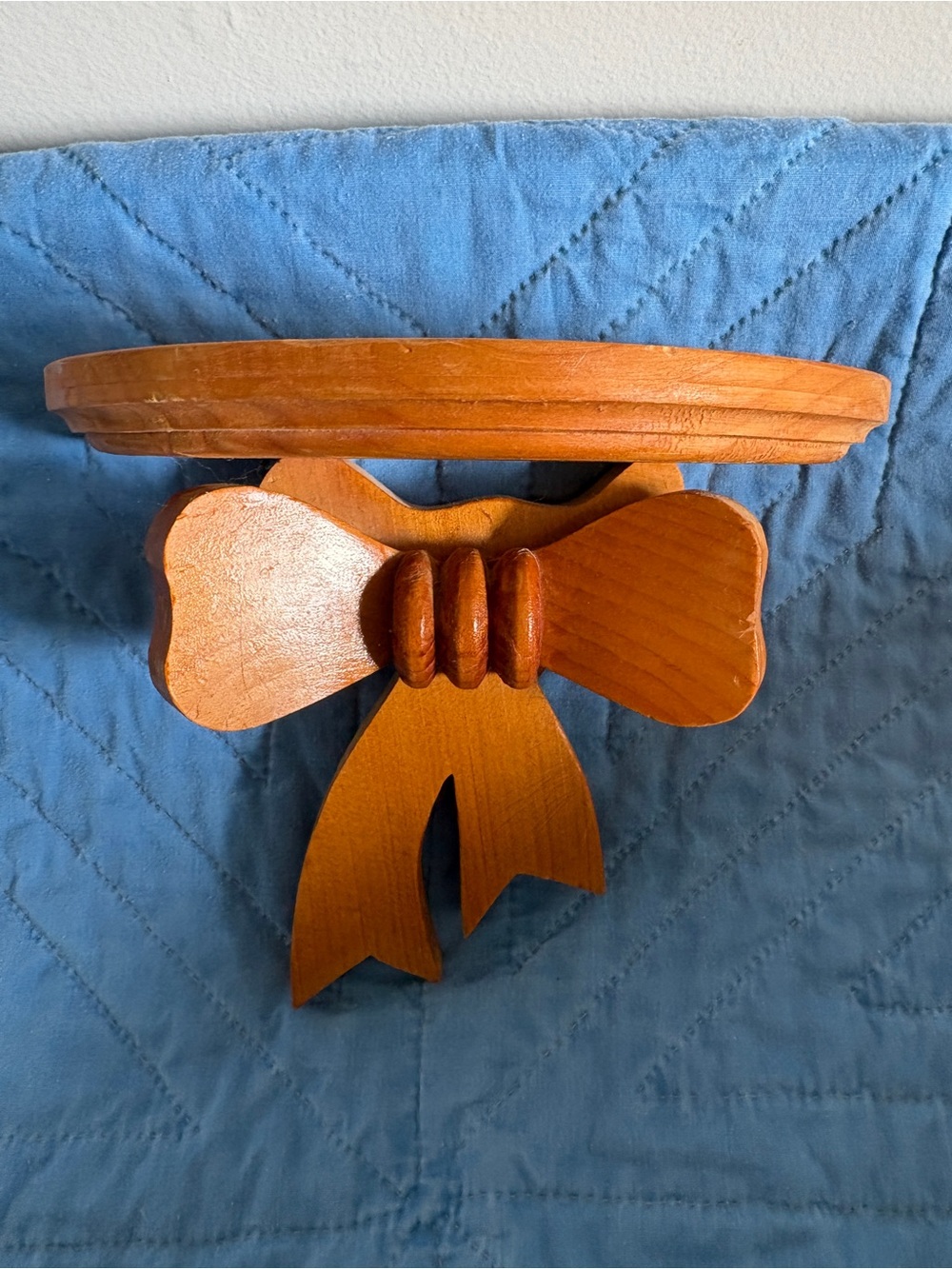 Mini Wooden Wall Shelf with 3D Bow Brown Vintage Cottage Core Country Cute Girly